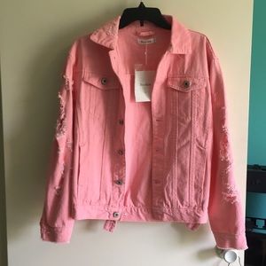 NEW Large Distressed pink denim jacket